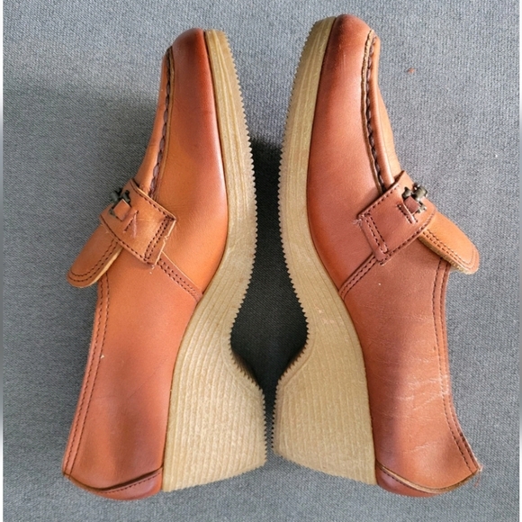 Vintage 70s Sears The Shoe Store Gum Rubber Wedges Loafers Leather Brown 9 Retro - Picture 5 of 12